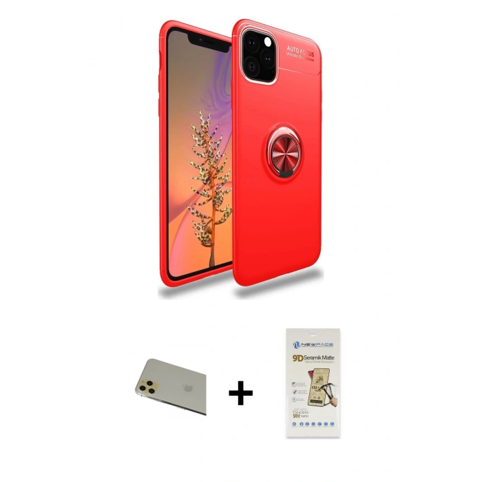 MARSİLYAN™- iPhone 11 Pro Max Kılıf Yankı Form Prime - Siyah Mat Seramik Nano Ekran Koruyucu + Rainbow Kamera Lens Koruma Cam - GD