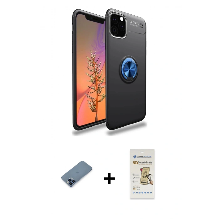MARSİLYAN™- iPhone 11 Pro Max Kılıf Yankı Form Prime - Siyah Mat Seramik Nano Ekran Koruyucu + Metal Kamera Lens Koruma Cam - MI