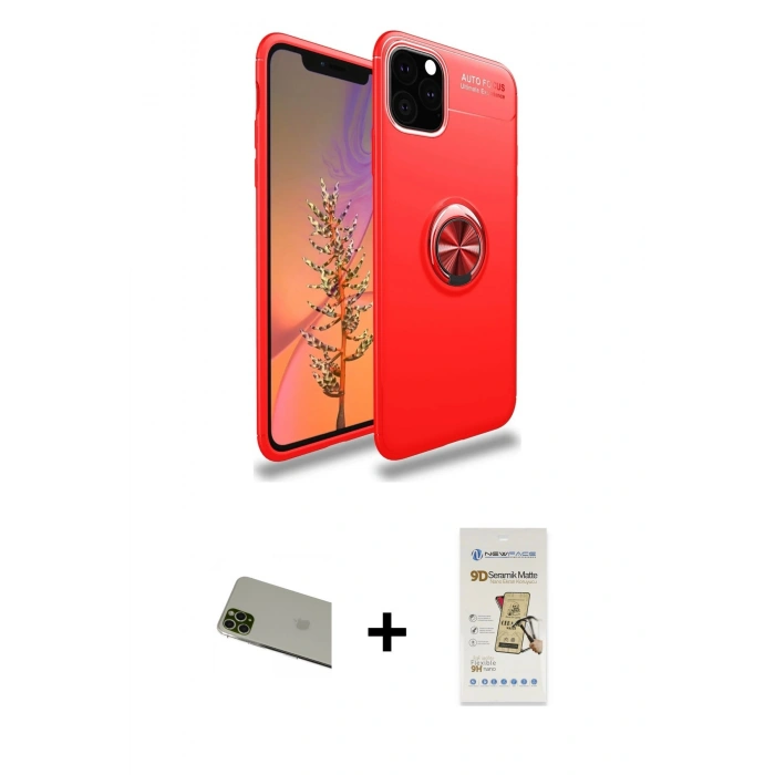 MARSİLYAN™- iPhone 11 Pro Max Kılıf Yankı Form Prime - Siyah Mat Seramik Nano Ekran Koruyucu + Rainbow Kamera Lens Koruma Cam - YL