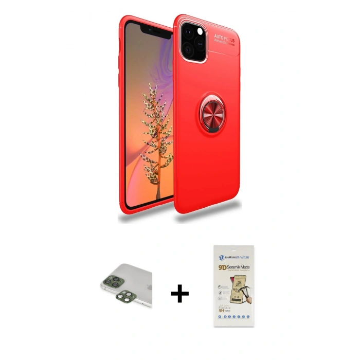 MARSİLYAN™- iPhone 11 Pro Max Kılıf Yankı Form Prime - Siyah Mat Seramik Nano Ekran Koruyucu + Pers Alüminyum Kamera Lens - YL