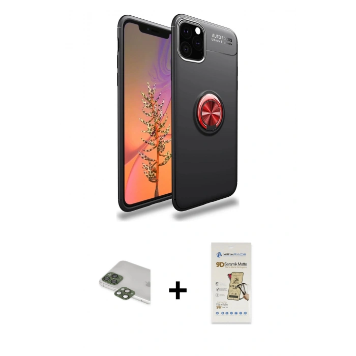 MARSİLYAN™- iPhone 11 Pro Max Kılıf Yankı Form Prime - Siyah Mat Seramik Nano Ekran Koruyucu + Pers Alüminyum Kamera Lens - YL