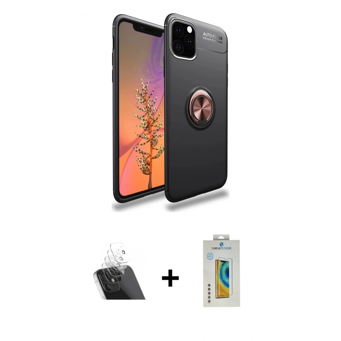 MARSİLYAN™- iPhone 11 Pro Max Kılıf Yankı Form Prime - Siyah Polymer Nano Ekran Koruyucu + Kamera Lens Koruma Cam - SF