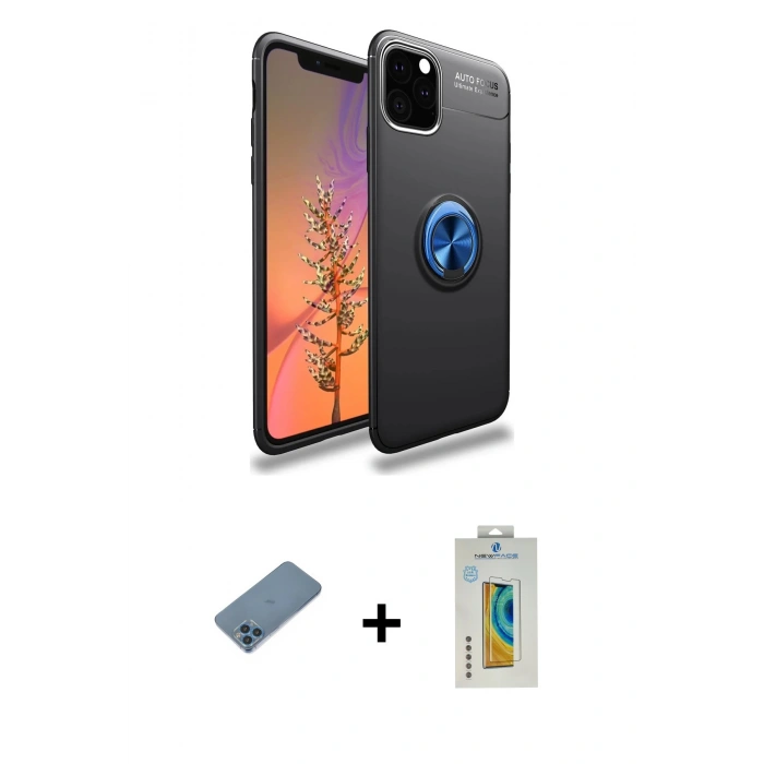 MARSİLYAN™- iPhone 11 Pro Max Kılıf Yankı Form Prime - Siyah Polymer Nano Ekran Koruyucu + Shine Kamera Lens Koruma Cam - MI