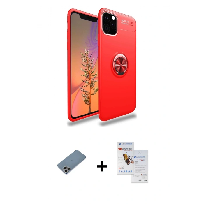 MARSİLYAN™- iPhone 11 Pro Max Kılıf Yankı Form Prime - Siyah Seramik Nano Ekran Koruyucu + Shine Kamera Lens Koruma Cam - GI