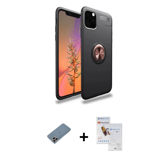 MARSİLYAN™- iPhone 11 Pro Max Kılıf Yankı Form Prime - Siyah Seramik Nano Ekran Koruyucu + Shine Kamera Lens Koruma Cam - GI
