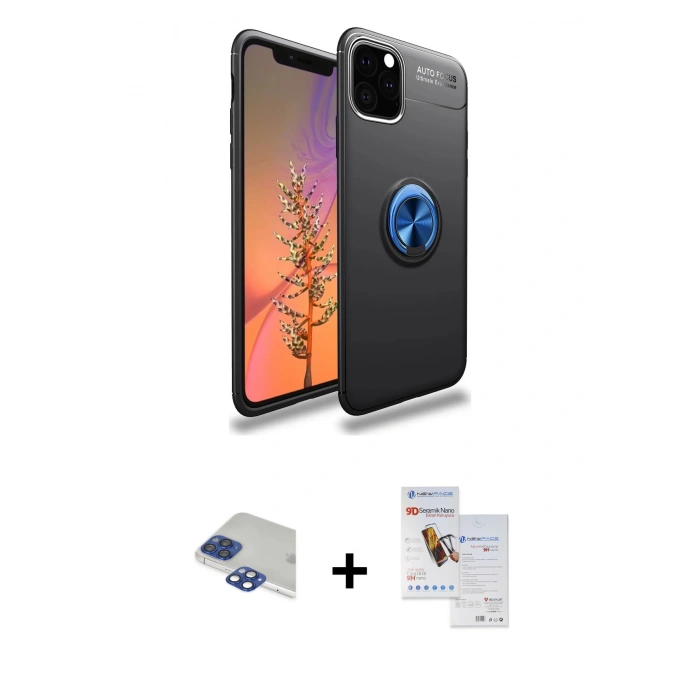 MARSİLYAN™- iPhone 11 Pro Max Kılıf Yankı Form Prime - Siyah Seramik Nano Ekran Koruyucu + Pers Alüminyum Kamera Lens - LT