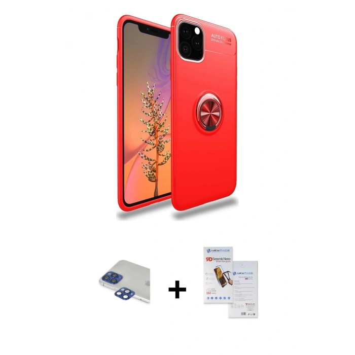 MARSİLYAN™- iPhone 11 Pro Max Kılıf Yankı Form Prime - Siyah Seramik Nano Ekran Koruyucu + Pers Alüminyum Kamera Lens - LT