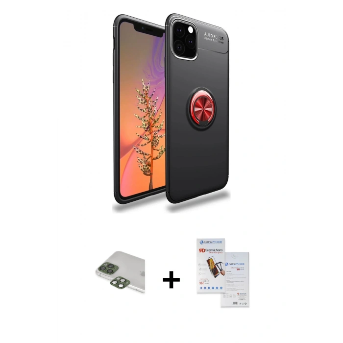 MARSİLYAN™- iPhone 11 Pro Max Kılıf Yankı Form Prime - Siyah Seramik Nano Ekran Koruyucu + Pers Alüminyum Kamera Lens - YL