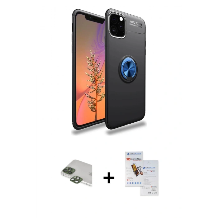 MARSİLYAN™- iPhone 11 Pro Max Kılıf Yankı Form Prime - Siyah Seramik Nano Ekran Koruyucu + Pers Alüminyum Kamera Lens - YL
