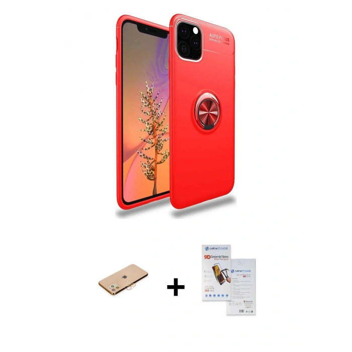 MARSİLYAN™- iPhone 11 Pro Max Kılıf Yankı Form Prime - Siyah Seramik Nano Ekran Koruyucu + Renkli Kamera Lens Koruma Cam - TU