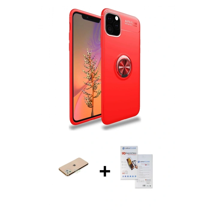 MARSİLYAN™- iPhone 11 Pro Max Kılıf Yankı Form Prime - Siyah Seramik Nano Ekran Koruyucu + Renkli Kamera Lens Koruma Cam - YL