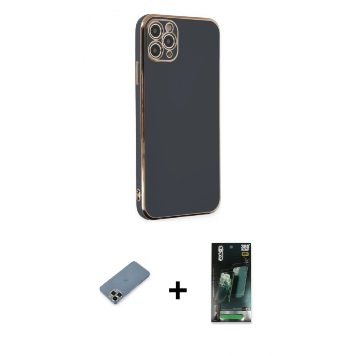MARSİLYAN™- iPhone 11 Pro Max Kılıf Yankı Serisi - Şeffaf 360 Full Body Arka Koruyucu + Metal Kamera Lens Koruma Cam - AKYL