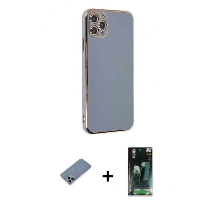 MARSİLYAN™- iPhone 11 Pro Max Kılıf Yankı Serisi - Şeffaf 360 Full Body Arka Koruyucu + Metal Kamera Lens Koruma Cam - AKYL