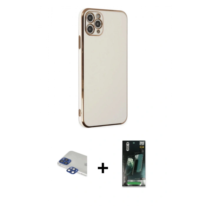 MARSİLYAN™- iPhone 11 Pro Max Kılıf Yankı Serisi - Şeffaf 360 Full Body Arka Koruyucu + Pers Alüminyum Kamera Lens - LT
