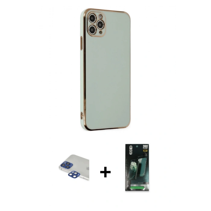 MARSİLYAN™- iPhone 11 Pro Max Kılıf Yankı Serisi - Şeffaf 360 Full Body Arka Koruyucu + Pers Alüminyum Kamera Lens - LT
