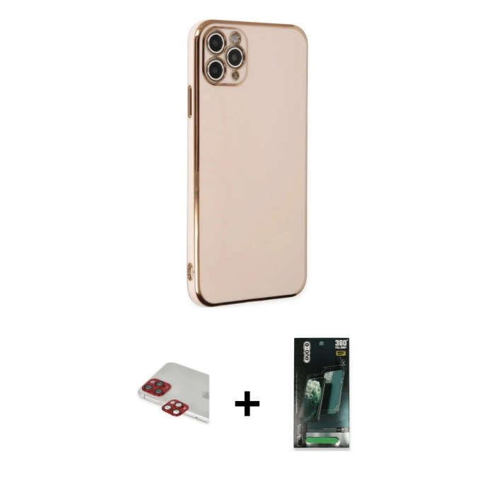 MARSİLYAN™- iPhone 11 Pro Max Kılıf Yankı Serisi - Şeffaf 360 Full Body Arka Koruyucu + Pers Alüminyum Kamera Lens - KI