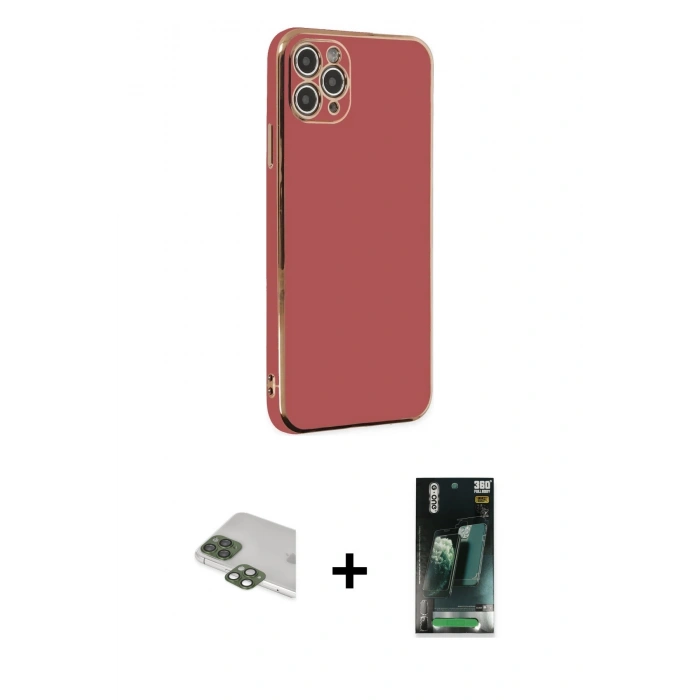 MARSİLYAN™- iPhone 11 Pro Max Kılıf Yankı Serisi - Şeffaf 360 Full Body Arka Koruyucu + Pers Alüminyum Kamera Lens - YL