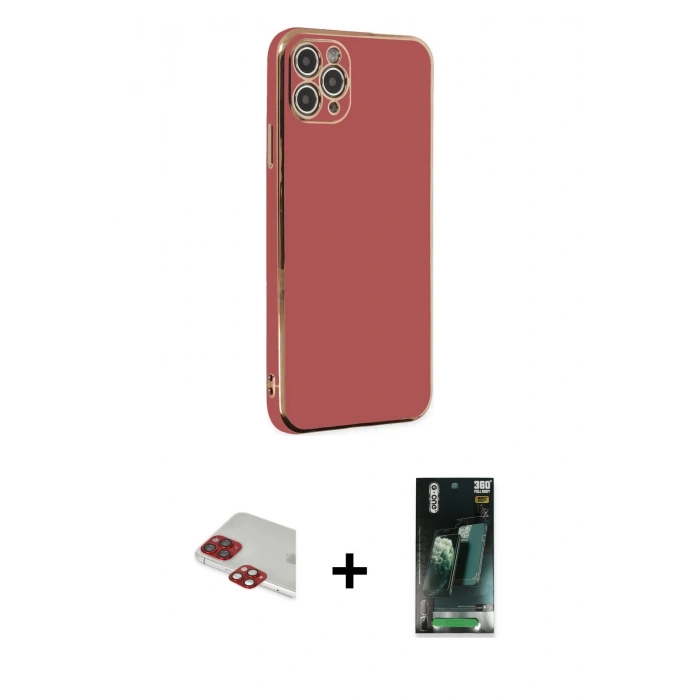 MARSİLYAN™- iPhone 11 Pro Max Kılıf Yankı Serisi - Şeffaf 360 Full Body Arka Koruyucu + Pers Alüminyum Kamera Lens - KI