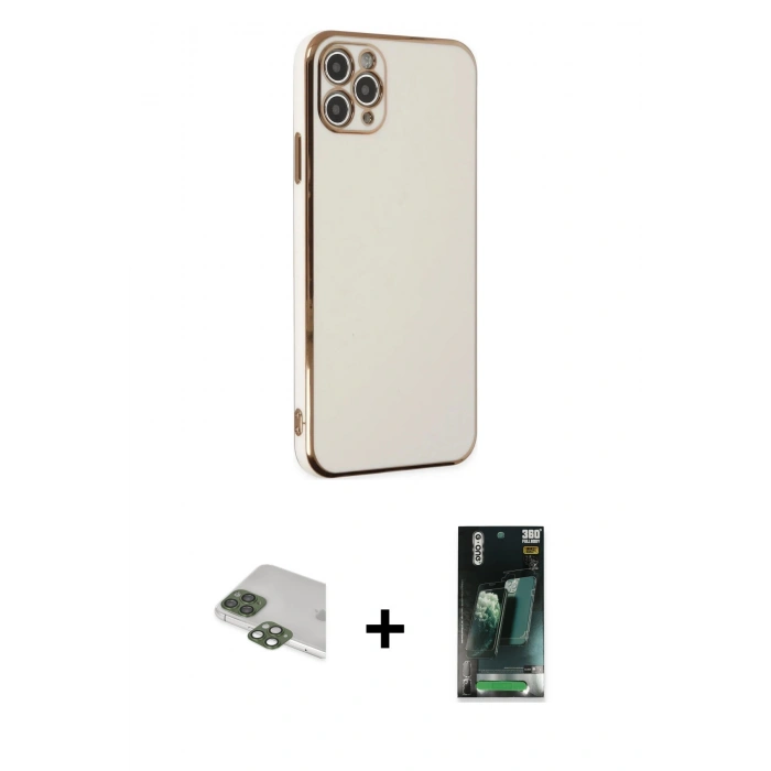 MARSİLYAN™- iPhone 11 Pro Max Kılıf Yankı Serisi - Şeffaf 360 Full Body Arka Koruyucu + Pers Alüminyum Kamera Lens - YL