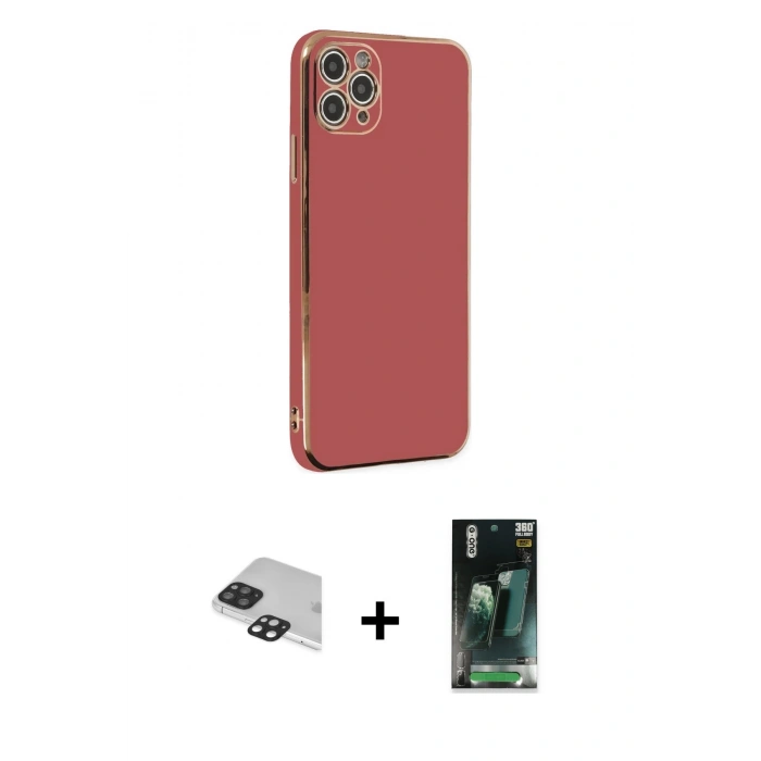 MARSİLYAN™- iPhone 11 Pro Max Kılıf Yankı Serisi - Şeffaf 360 Full Body Arka Koruyucu + Pers Alüminyum Kamera Lens - SH