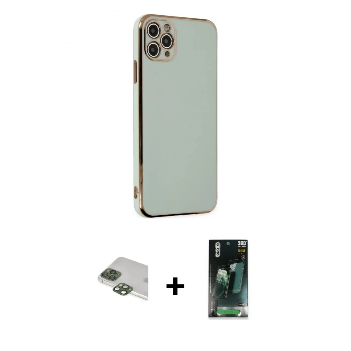 MARSİLYAN™- iPhone 11 Pro Max Kılıf Yankı Serisi - Şeffaf 360 Full Body Arka Koruyucu + Pers Alüminyum Kamera Lens - YL