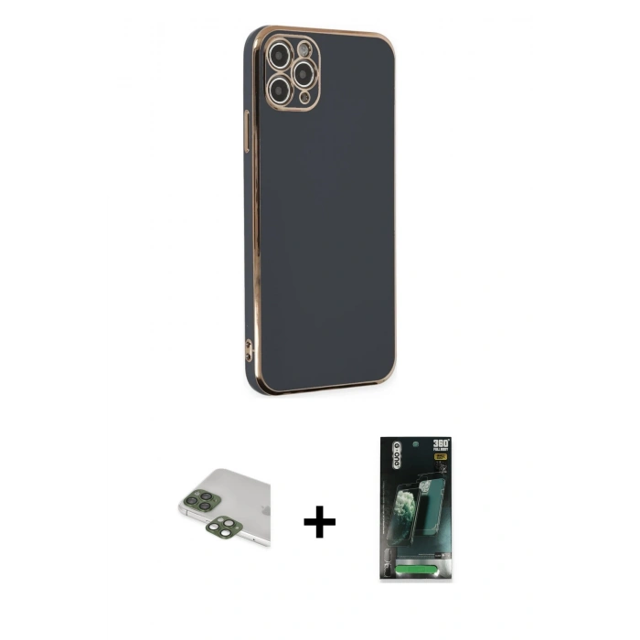 MARSİLYAN™- iPhone 11 Pro Max Kılıf Yankı Serisi - Şeffaf 360 Full Body Arka Koruyucu + Pers Alüminyum Kamera Lens - YL