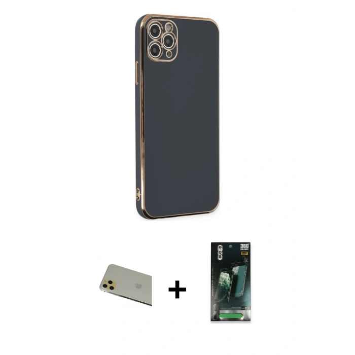 MARSİLYAN™- iPhone 11 Pro Max Kılıf Yankı Serisi - Şeffaf 360 Full Body Arka Koruyucu + Rainbow Kamera Lens Koruma Cam - GD