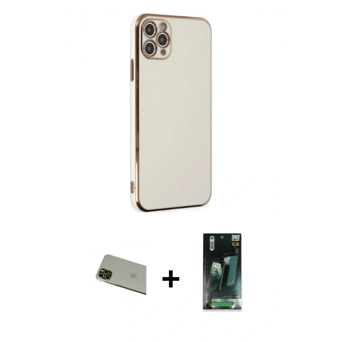 MARSİLYAN™- iPhone 11 Pro Max Kılıf Yankı Serisi - Şeffaf 360 Full Body Arka Koruyucu + Rainbow Kamera Lens Koruma Cam - YL