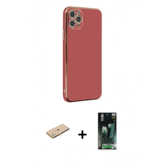 MARSİLYAN™- iPhone 11 Pro Max Kılıf Yankı Serisi - Şeffaf 360 Full Body Arka Koruyucu + Renkli Kamera Lens Koruma Cam - SI