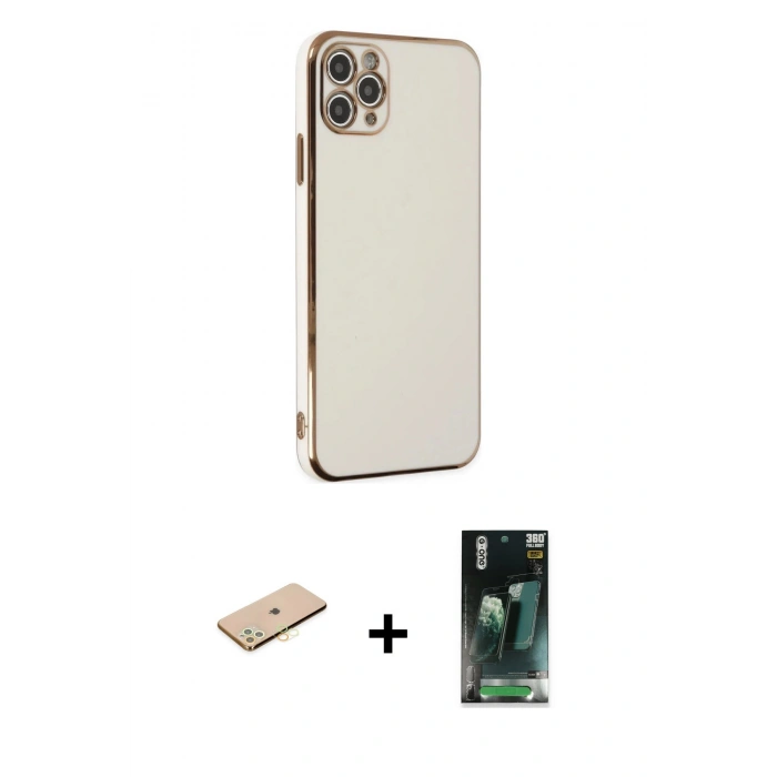 MARSİLYAN™- iPhone 11 Pro Max Kılıf Yankı Serisi - Şeffaf 360 Full Body Arka Koruyucu + Renkli Kamera Lens Koruma Cam - SI