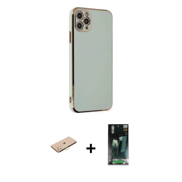 MARSİLYAN™- iPhone 11 Pro Max Kılıf Yankı Serisi - Şeffaf 360 Full Body Arka Koruyucu + Renkli Kamera Lens Koruma Cam - SI