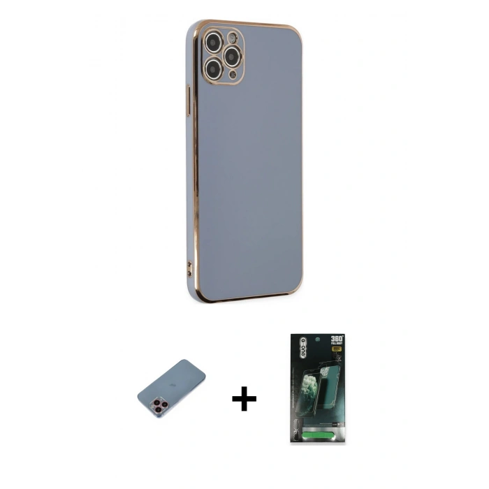 MARSİLYAN™- iPhone 11 Pro Max Kılıf Yankı Serisi - Şeffaf 360 Full Body Arka Koruyucu + Shine Kamera Lens Koruma Cam - PE