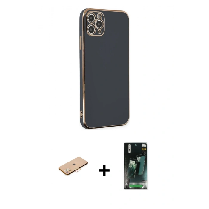 MARSİLYAN™- iPhone 11 Pro Max Kılıf Yankı Serisi - Şeffaf 360 Full Body Arka Koruyucu + Renkli Kamera Lens Koruma Cam - TU