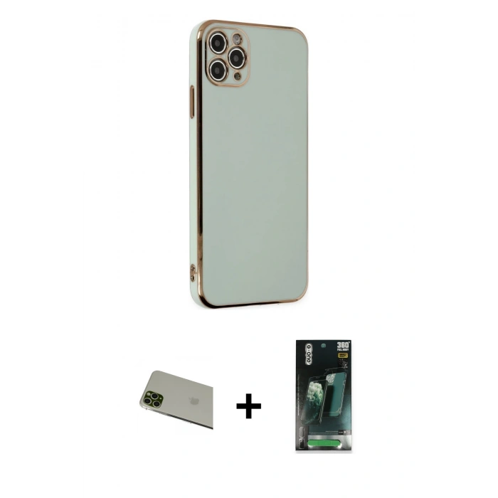 MARSİLYAN™- iPhone 11 Pro Max Kılıf Yankı Serisi - Şeffaf 360 Full Body Arka Koruyucu + Rainbow Kamera Lens Koruma Cam - YL