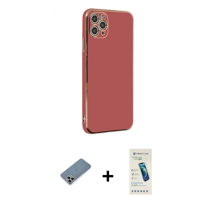 MARSİLYAN™- iPhone 11 Pro Max Kılıf Yankı Serisi - Şeffaf Pasifik Cam Ekran Koruyucu + Metal Kamera Lens Koruma Cam - GD