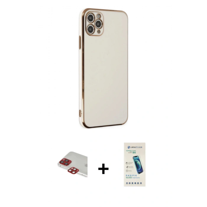 MARSİLYAN™- iPhone 11 Pro Max Kılıf Yankı Serisi - Şeffaf Pasifik Cam Ekran Koruyucu + Pers Alüminyum Kamera Lens - KI