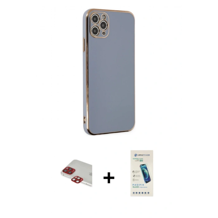 MARSİLYAN™- iPhone 11 Pro Max Kılıf Yankı Serisi - Şeffaf Pasifik Cam Ekran Koruyucu + Pers Alüminyum Kamera Lens - KI