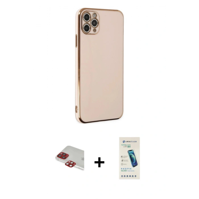 MARSİLYAN™- iPhone 11 Pro Max Kılıf Yankı Serisi - Şeffaf Pasifik Cam Ekran Koruyucu + Pers Alüminyum Kamera Lens - KI