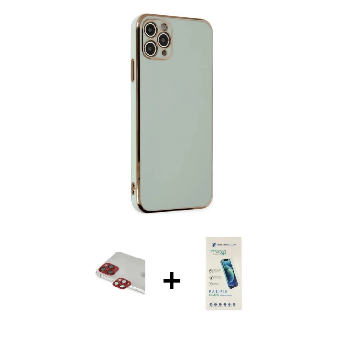 MARSİLYAN™- iPhone 11 Pro Max Kılıf Yankı Serisi - Şeffaf Pasifik Cam Ekran Koruyucu + Pers Alüminyum Kamera Lens - KI