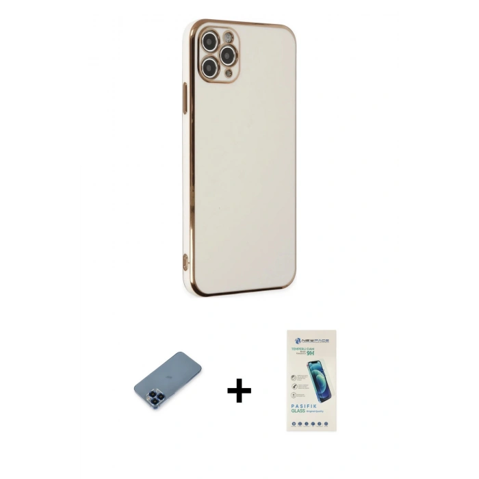 MARSİLYAN™- iPhone 11 Pro Max Kılıf Yankı Serisi - Şeffaf Pasifik Cam Ekran Koruyucu + Metal Kamera Lens Koruma Cam - MI