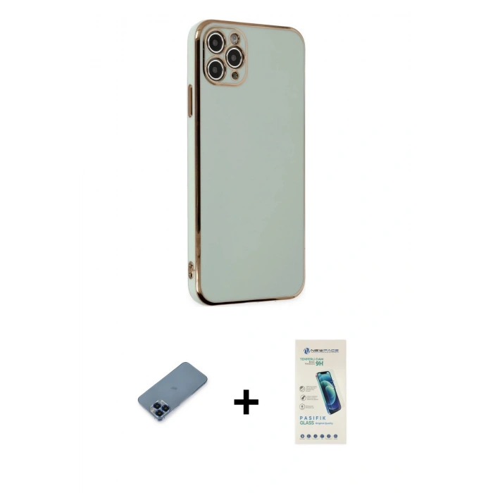 MARSİLYAN™- iPhone 11 Pro Max Kılıf Yankı Serisi - Şeffaf Pasifik Cam Ekran Koruyucu + Metal Kamera Lens Koruma Cam - MI
