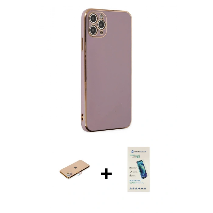 MARSİLYAN™- iPhone 11 Pro Max Kılıf Yankı Serisi - Şeffaf Pasifik Cam Ekran Koruyucu + Renkli Kamera Lens Koruma Cam - PE