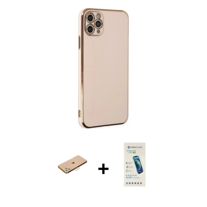 MARSİLYAN™- iPhone 11 Pro Max Kılıf Yankı Serisi - Şeffaf Pasifik Cam Ekran Koruyucu + Renkli Kamera Lens Koruma Cam - PE