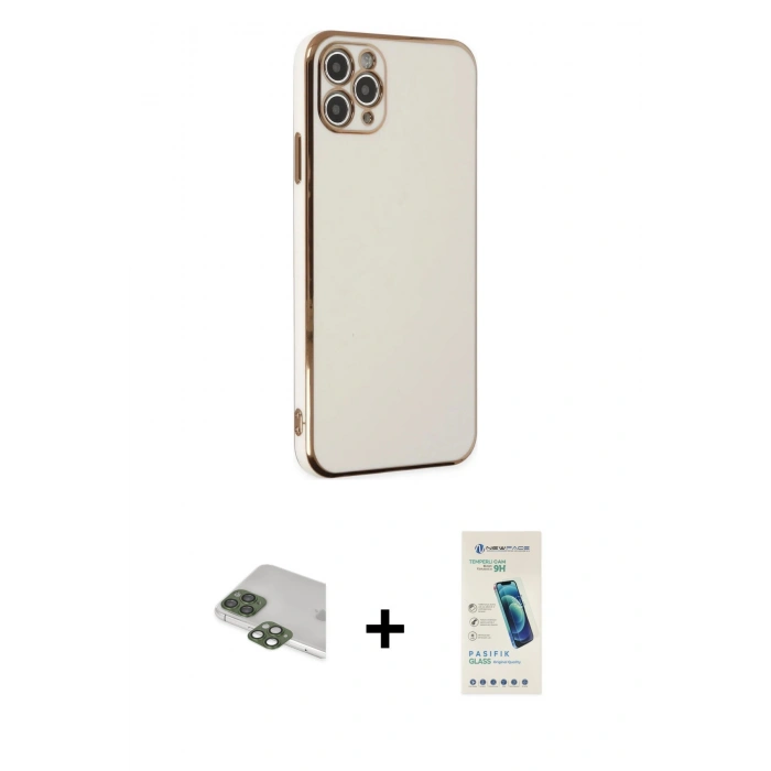 MARSİLYAN™- iPhone 11 Pro Max Kılıf Yankı Serisi - Şeffaf Pasifik Cam Ekran Koruyucu + Pers Alüminyum Kamera Lens - YL