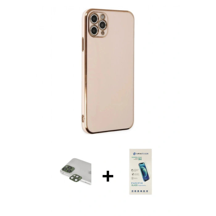 MARSİLYAN™- iPhone 11 Pro Max Kılıf Yankı Serisi - Şeffaf Pasifik Cam Ekran Koruyucu + Pers Alüminyum Kamera Lens - YL