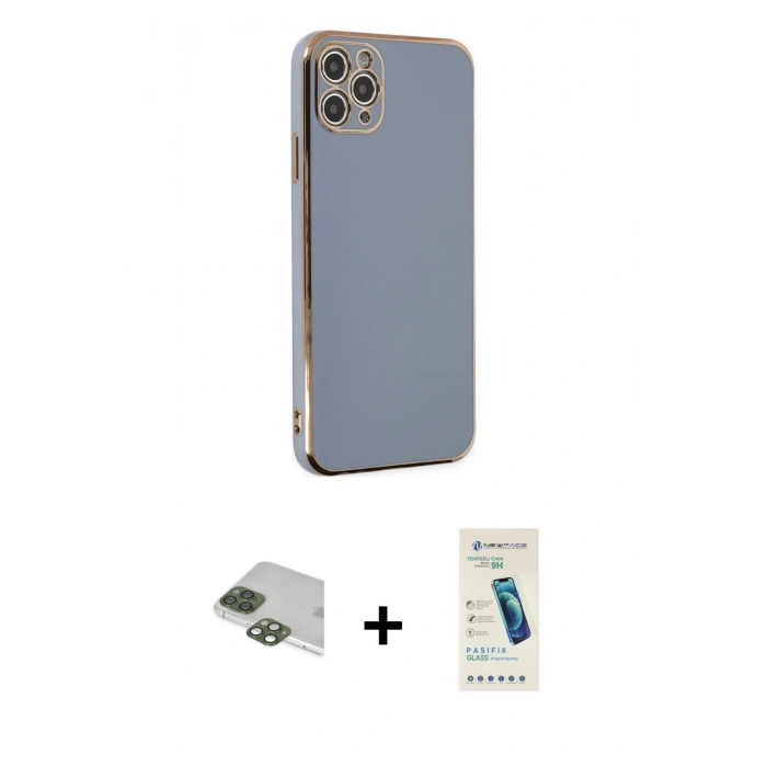 MARSİLYAN™- iPhone 11 Pro Max Kılıf Yankı Serisi - Şeffaf Pasifik Cam Ekran Koruyucu + Pers Alüminyum Kamera Lens - YL