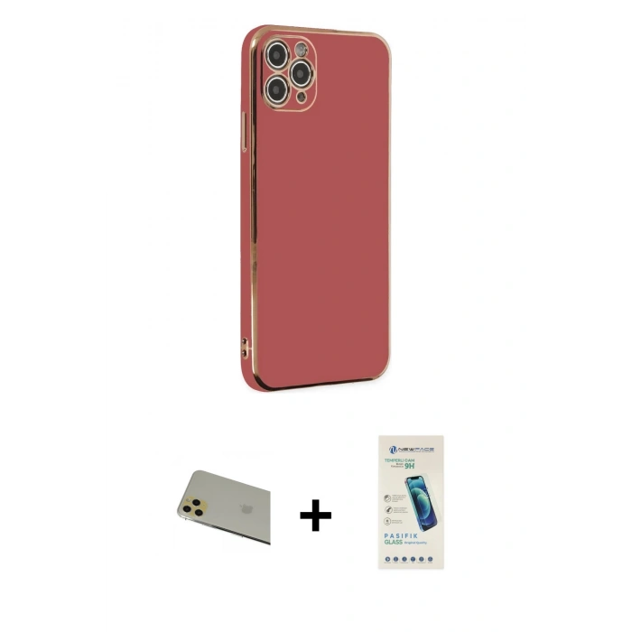 MARSİLYAN™- iPhone 11 Pro Max Kılıf Yankı Serisi - Şeffaf Pasifik Cam Ekran Koruyucu + Rainbow Kamera Lens Koruma Cam - GD