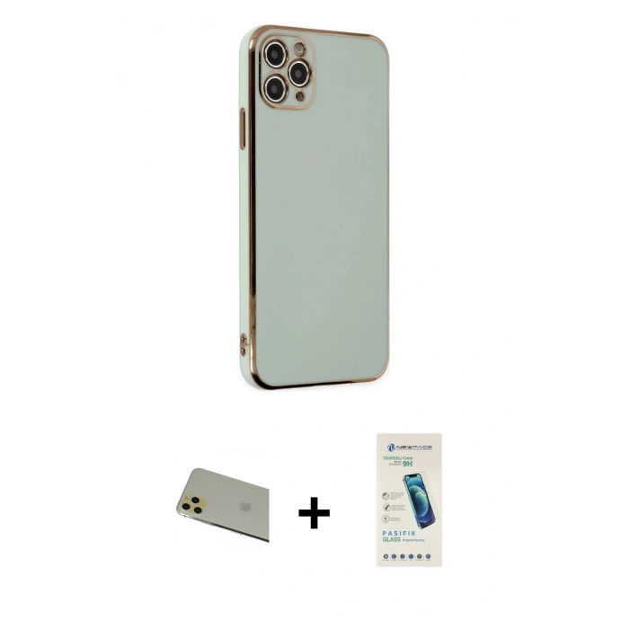 MARSİLYAN™- iPhone 11 Pro Max Kılıf Yankı Serisi - Şeffaf Pasifik Cam Ekran Koruyucu + Rainbow Kamera Lens Koruma Cam - GD