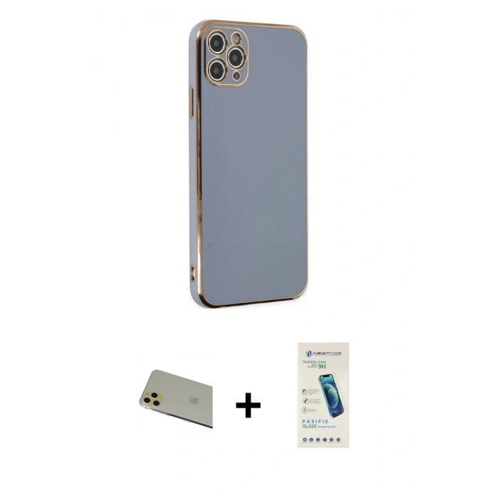 MARSİLYAN™- iPhone 11 Pro Max Kılıf Yankı Serisi - Şeffaf Pasifik Cam Ekran Koruyucu + Rainbow Kamera Lens Koruma Cam - GD