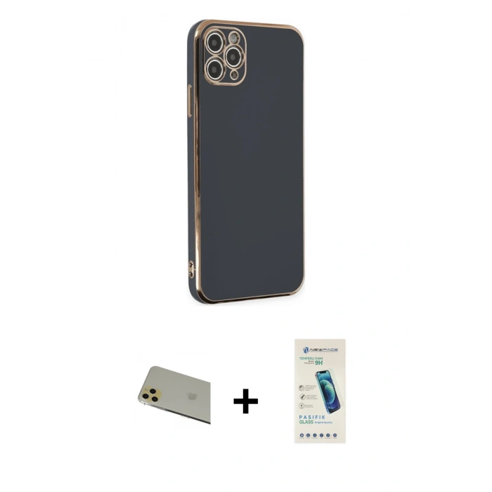 MARSİLYAN™- iPhone 11 Pro Max Kılıf Yankı Serisi - Şeffaf Pasifik Cam Ekran Koruyucu + Rainbow Kamera Lens Koruma Cam - GD